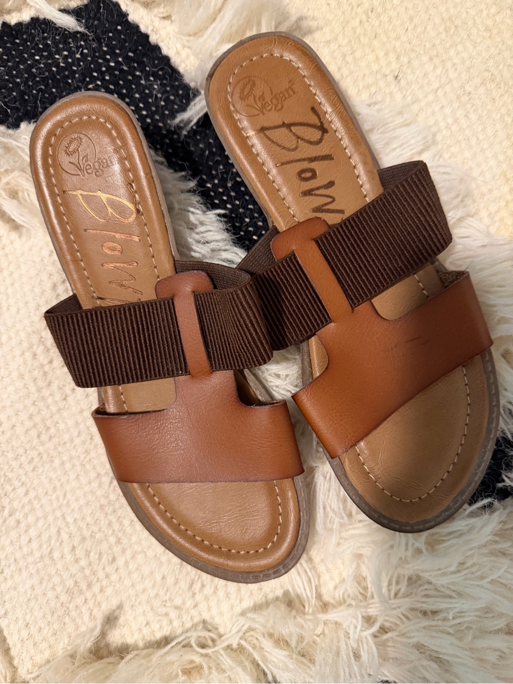 Blowfish Brown Slide Sandals with Elastic Strap
